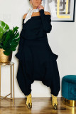 Черные сексуальные уличные однотонные асимметричные комбинезоны Harlan с косым воротником и карманами