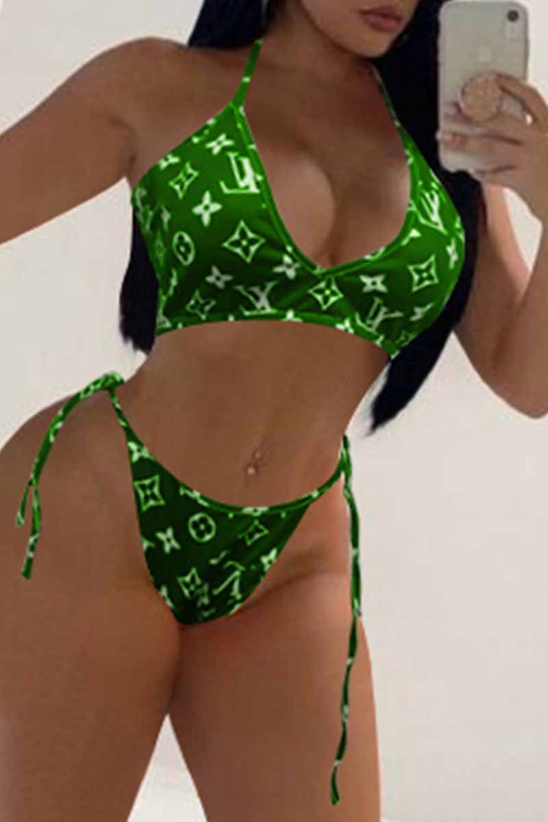 

Green Sexy Print Bandage Swimwears