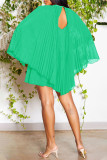 Зеленые милые однотонные платья в стиле пэчворк со складками и круглым вырезом