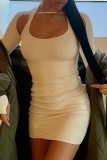 Vita sexiga casual solida håliga långärmade klänningar med grimma