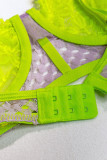 Fluorescerande Grön Sexig Solid Patchwork Genomskinlig Alla hjärtans dag Underkläder