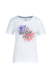 Witte casual feestprint patchwork letter O-hals T-shirts
