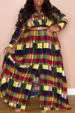 Multicolor casual print patchwork turndown kraag overhemdjurk grote maten jurken (zonder riem)