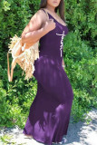 Фиолетовое повседневное платье-майка с принтом в стиле пэчворк и U-образным вырезом Платья больших размеров