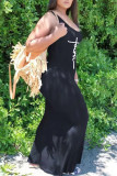 ブラックカジュアルプリントパッチワークUネックベストドレスプラスサイズのドレス