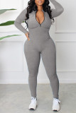 Rode casual sportkleding Effen patchwork Rits Kraag Normale jumpsuits