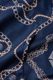 Azul tibetano Casual Estampado diario Estampado básico Cuello con capucha Manga larga Dos piezas