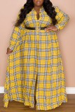 Разноцветное повседневное платье-рубашка в стиле пэчворк с отложным воротником Платья больших размеров (без пояса)