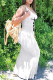 Weißes Casual Print Patchwork U-Ausschnitt Weste Kleid Plus Size Kleider