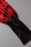 Красная сексуальная повседневная повязка с принтом и V-образным вырезом, обернутая юбка, платья