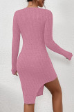 Robes de jupe crayon à col carré asymétrique en patchwork uni décontracté rose