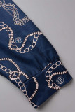 Azul tibetano casual impressão diária impressão básica gola com capuz manga longa duas peças