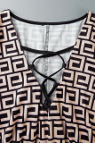 Абрикосовый сексуальный повседневный принт с повязкой и V-образным вырезом, завернутые в юбку платья