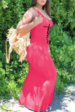 Laranja Vermelho Casual Estampado Patchwork Vestido Colete com Decote em U Vestidos Tamanho Grande