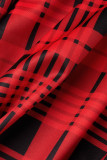 Robes de jupe enveloppées de col en V d'impression de bandage d'impression décontractée rouge sexy