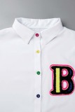 Black Casual Letter Patchwork Shirt Collar Tops