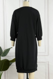 Svarta Casual Solid Basic O-hals långärmade klänningar