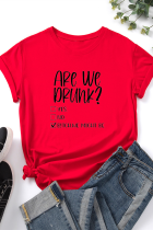 Red Fashion Casual Letter Print Basic O Neck T-Shirts