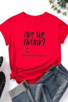 T-shirt con scollo a O basic con stampa di lettere casual alla moda rossa