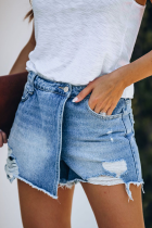 Light Color Street Patchwork Mid Waist Jeans Skort Skinny Ripped Denim Shorts