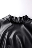 Negro Casual Sólido Patchwork Medio cuello alto Una línea Vestidos de talla grande
