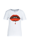 T-shirt o collo patchwork stampate con labbra quotidiane casual nere