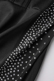 Vestidos de manga comprida preto sexy patchwork furação quente transparente com gola O