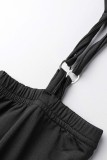 Negro sexy casual sólido patchwork medio cuello alto vestidos de manga larga (con calcetines)
