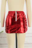 Saias de cores sólidas convencionais de cintura alta com retalhos justas casuais vermelhas sexy