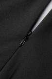 黒のセクシーなパッチワーク ホット掘削非対称 V ネック長袖ドレス