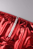 Gonne in tinta unita convenzionali a vita alta magre con patchwork solido casual rosso sexy