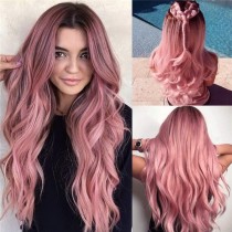 Розовые повседневные однотонные парики в стиле пэчворк