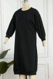 Svarta Casual Solid Basic O-hals långärmade klänningar
