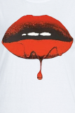 White Casual Daily Lips Printed Patchwork O Neck T-Shirts