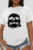 Marineblauwe Daily Vintage Skull Patchwork T-shirts met O-hals