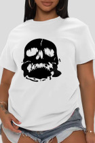 Weiße tägliche Vintage Totenkopf-Patchwork-O-Hals-T-Shirts