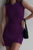 Brown Red Sexy Solid Tassel O Neck Pencil Skirt Dresses