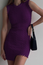 Red Purple Sexy Solid Tassel O Neck Pencil Skirt Dresses