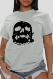 White Daily Vintage Skull Patchwork O Neck T-Shirts