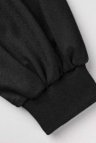 Vestidos pretos casuais sólidos básicos de manga comprida com decote em O