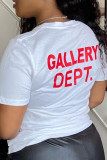 Camisetas con cuello en O básicas con estampado de letras informales blancas