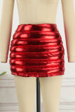 Красные сексуальные повседневные однотонные однотонные юбки в стиле пэчворк с высокой талией и высокой талией