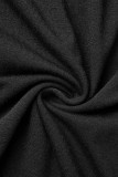 Robes à manches longues noires sexy décontractées solides évidées à col rond