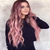 Розовые повседневные однотонные парики в стиле пэчворк