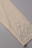 Robe de soirée à col roulé transparente en patchwork formel bordeaux sexy