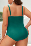 Grüne sexy feste Patchwork-Spaghetti-Träger-Badebekleidung in Übergröße