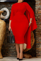 Rojo Elegante Sólido Patchwork O Cuello Lápiz Falda Vestidos