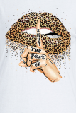 White Street Lips Printed Patchwork O Neck T-shirts