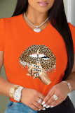 Orange Street Lips bedruckte Patchwork-T-Shirts mit O-Ausschnitt
