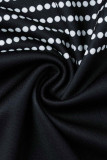 Cinza escuro casual roupas esportivas estampa patchwork decote oco manga curta duas peças